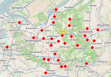 Bouwlocaties: Amersfoort,Apeldoorn, Barneveld, Beekbergen, Bennekom, Blaricum, Didam, Ede, Ederveen, Elspeet, Ermelo, Harskamp, Kootwijk, Kootwijkerbroek, Loenen, Lunteren, Nijkerk, Nijkerkerveen, Nieuw Milligen, Oldebroek, Putten, Rozendaal, Stroe, Terschuur, Ugchelen, Uddel, Veenendaal, Voorthuizen.